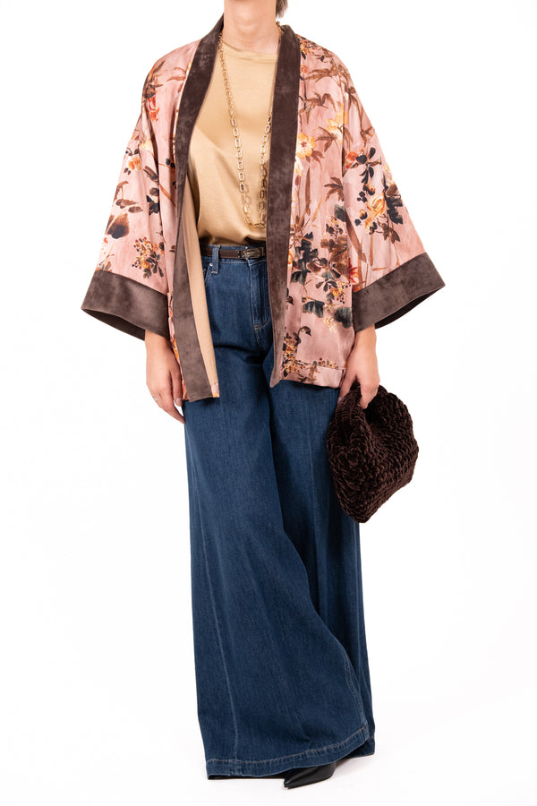 Dixie Giacca Kimono Fiori - ROSA/MORO