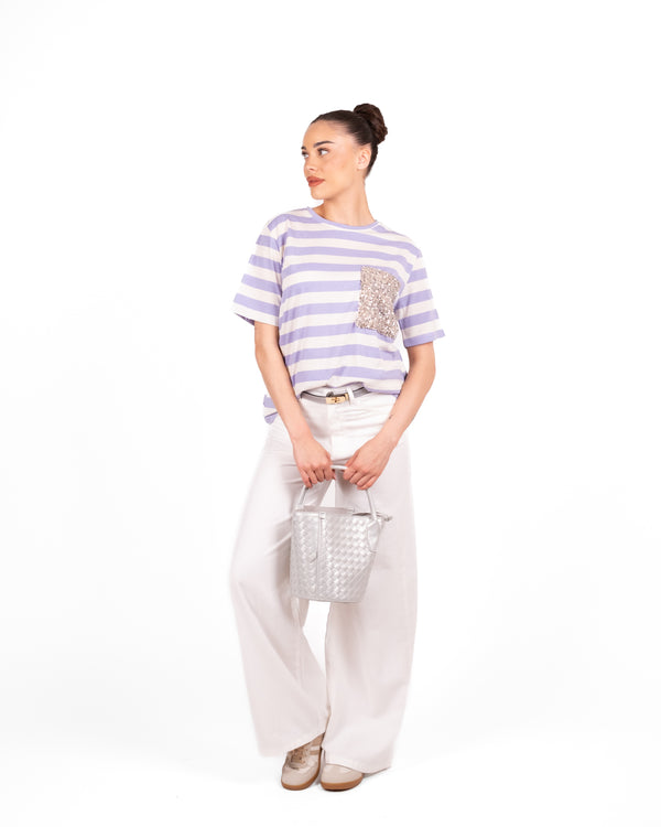 Dixie T Shirt Righe C/Taschino Micropaillettes - LILLA