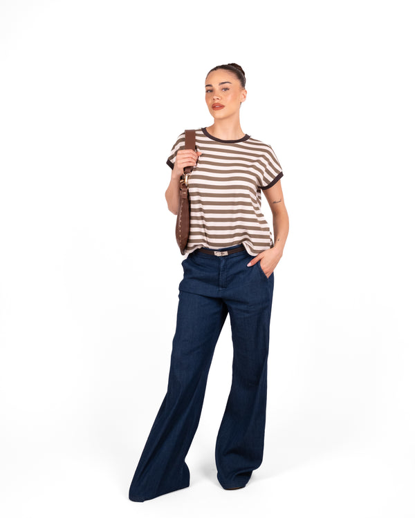 Dixie T-Shirt Righe Collo Contrasto - MILITARE