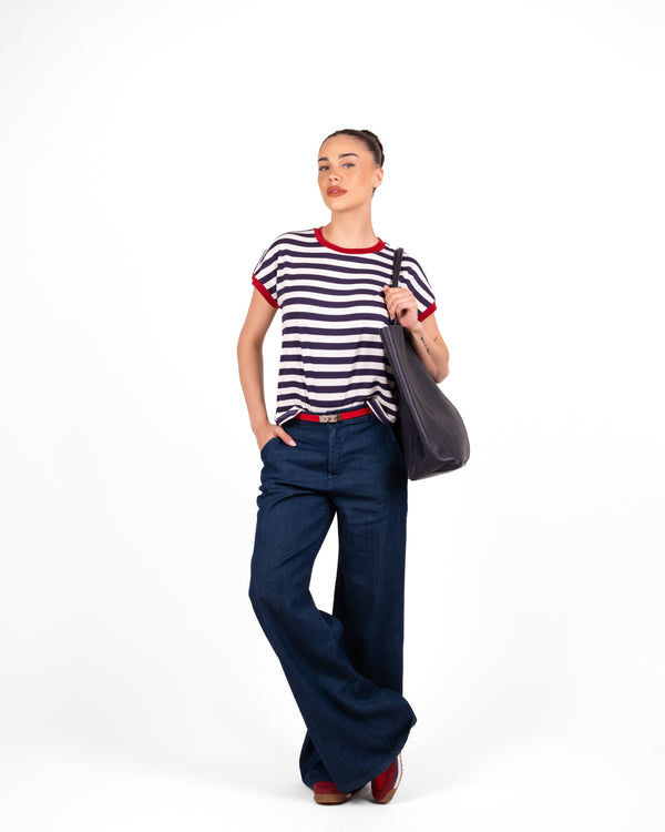 Dixie T-Shirt Righe Collo Contrasto - blu