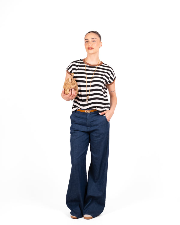 Dixie T-Shirt Righe Collo Contrasto - NERO