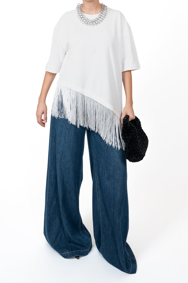 Dixie T Shirt Over C/Frange Fondo - LATTE