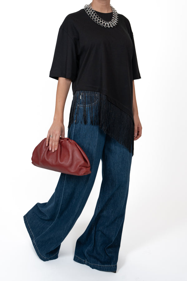 Dixie T Shirt Over C/Frange Fondo - NERO