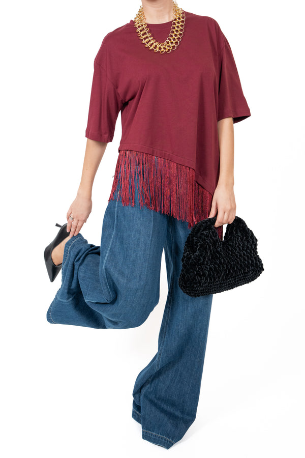 Dixie T Shirt Over C/Frange Fondo - VINO