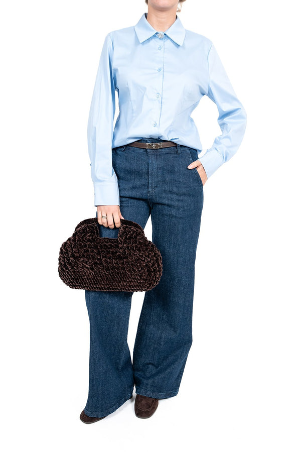 Susy Mix Camicia Bottone Gioiello - CELESTE